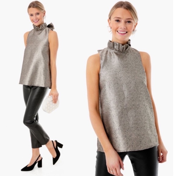 Tuckernuck Pomander Place Gold Glitter Metallic Mason Blouse New Size XS - Picture 3 of 12